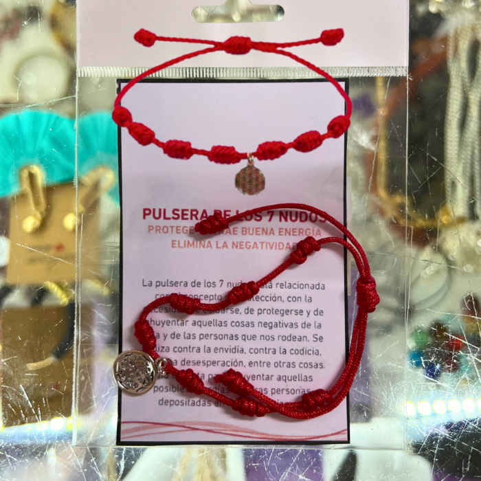 PULSERA DE LOS 7 NUDOS CON AMULETO EN PLATA DE LA FLOR DE LA VIDA