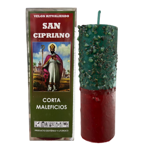 VELÓN RITUALIZADO DE SAN CIPRIANO CON PERGAMINO: CORTA MALEFICIOS.