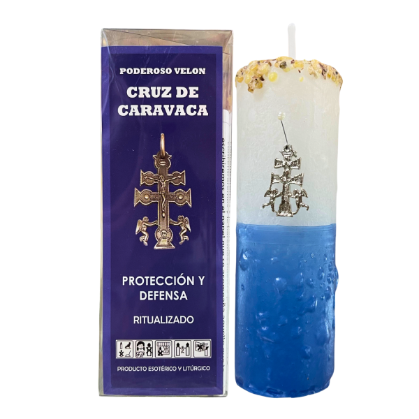 VELÓN RITUALIZADO DE LA CRUZ DE CARAVACA CON AMULETO: PROTECCIÓN Y DEFENSA.