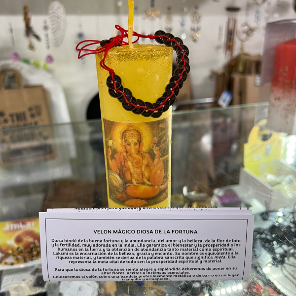 VELÓN RITUALIZADO DE LA DIOSA DE LA FORTUNA CON PULSERA DE MONEDAS. - Imagen 3
