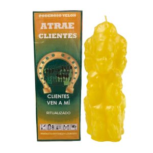 VELÓN RITUALIZADO DE ATRAE CLIENTES CON ACEITE LITÚRGICO, PERGAMINO Y POLVOS DORADOS.