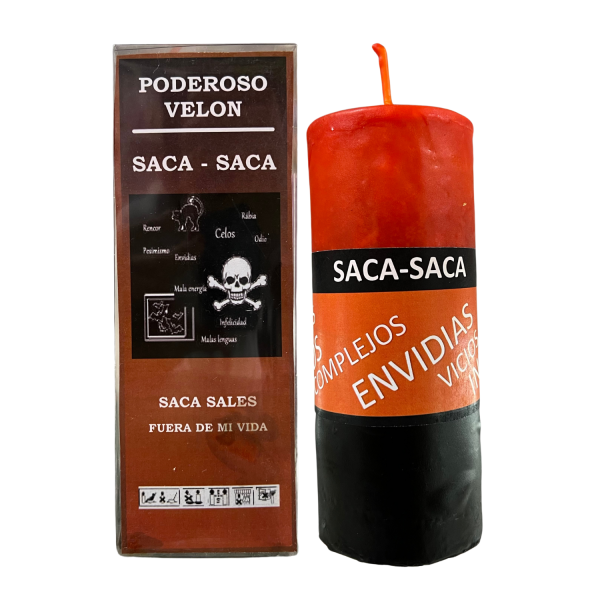 VELÓN RITUALIZADO DE SACA SACA CON CONOS DE INCIENSO: SACA MALES Y ROMPE MAGIAS.