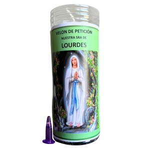 VELÓN DE PETICIÓN DE NUESTRA SEÑORA DE LOURDES CON ACEITE LITÚRGICO: PROTECCIÓN, SALUD Y GLORIA.