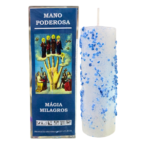 VELÓN RITUALIZADO DE MANO PODEROSA CON PERGAMINO Y ACEITE LITÚRGICO: CONCEDE MILAGROS.
