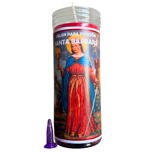 VELÓN DE PETICIÓN DE SANTA BÁRBARA CON ACEITE LITÚRGICO: PROTECCIÓN DEL HOGAR Y FAMILIAR.