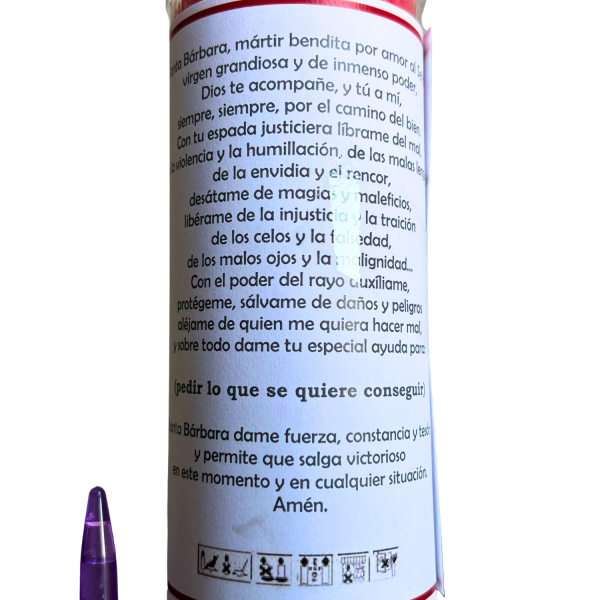 VELÓN DE PETICIÓN DE SANTA BÁRBARA CON ACEITE LITÚRGICO: PROTECCIÓN DEL HOGAR Y FAMILIAR. - Imagen 3