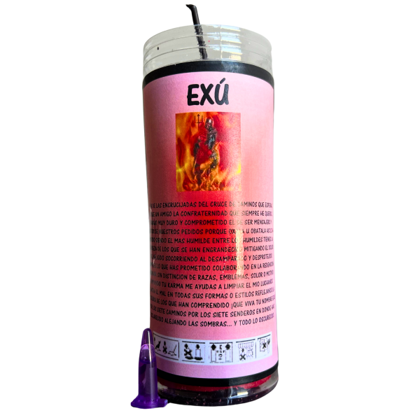 VELÓN DE PETICIÓN DE EXÚ CON ACEITE LITÚRGICO: DESATRANCAR, ABRE CAMINOS Y CORTA MALEFICIOS.