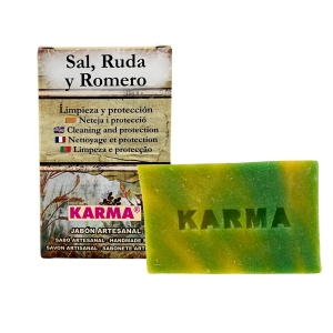 JABÓN ARTESANO DE SAL, RUDA Y ROMERO: LIMPIEZA Y PROTECCIÓN (100G).