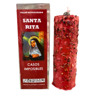VELÓN RITUALIZADO DE SANTA RITA CON AMULETO Y ALFILER: CASOS IMPOSIBLES.
