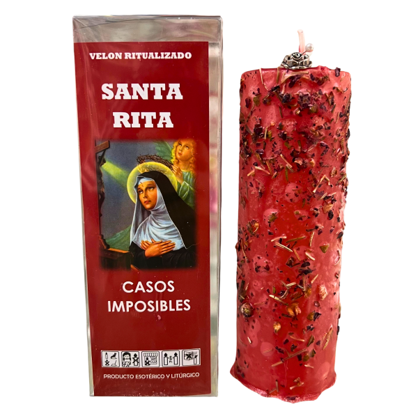 VELÓN RITUALIZADO DE SANTA RITA CON AMULETO Y ALFILER: CASOS IMPOSIBLES.