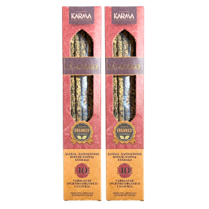 PACK 2 CAJAS DE INCIENSO ORGÁNICO NATURAL DE SÁNDALO HECHO A MANO (10 VARILLAS POR CAJA).