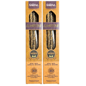 PACK 2 CAJAS DE INCIENSO ORGÁNICO NATURAL DE ALMIZCLE HECHO A MANO (10 VARILLAS POR CAJA).