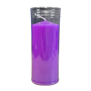 Velón Morado/Violeta para Transmutación (Transformar lo Negativo en Positivo). Duración aproximada de 3 días y 13x6cm. Incluye funda ignífuga transparente.